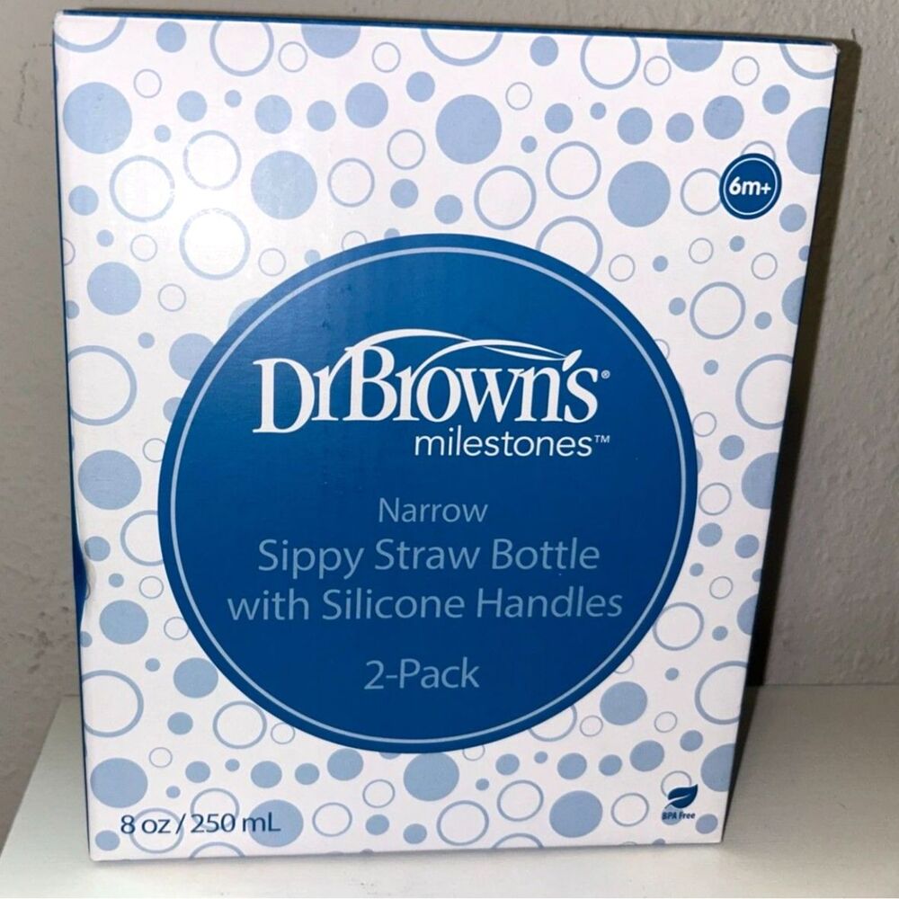 Dr. Brown’s Milestones Sippy Straw Bottles 8oz 2-Pack Green Gray 6m+